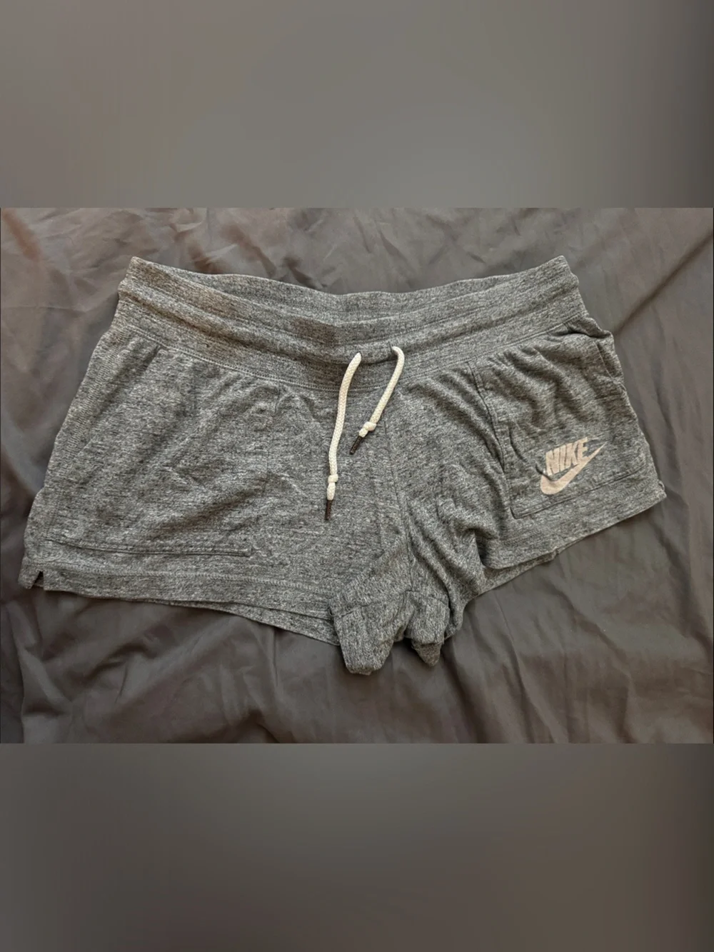 Nike Girls' Gray Heather Knit Shorts with White Drawstring